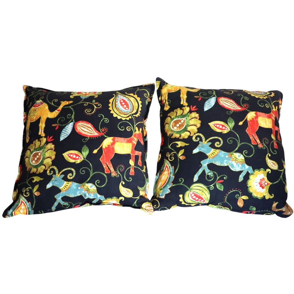 LARGE Camel Horse Pony Pillow Set of Two Colorful Whimsical Tapestry 20X20 Fairy